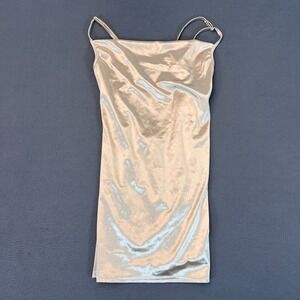 Zaful Womens XS Dress Club Slip Bodycon Champagne Shiny Sexy Tie Waist Going Out